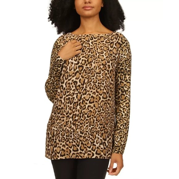 Michael Kors Women Wildcat-Print Boat-Neck Tunic Brown Size XXS MSRP $78 - Picture 1 of 2